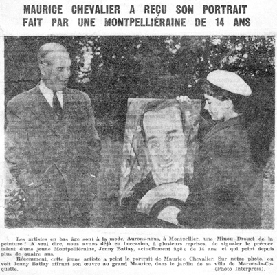 Maurice Chevalier with his portrait by Jenny Batlay