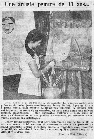Jenny Batlay with portrait of Yehudi Menuhin